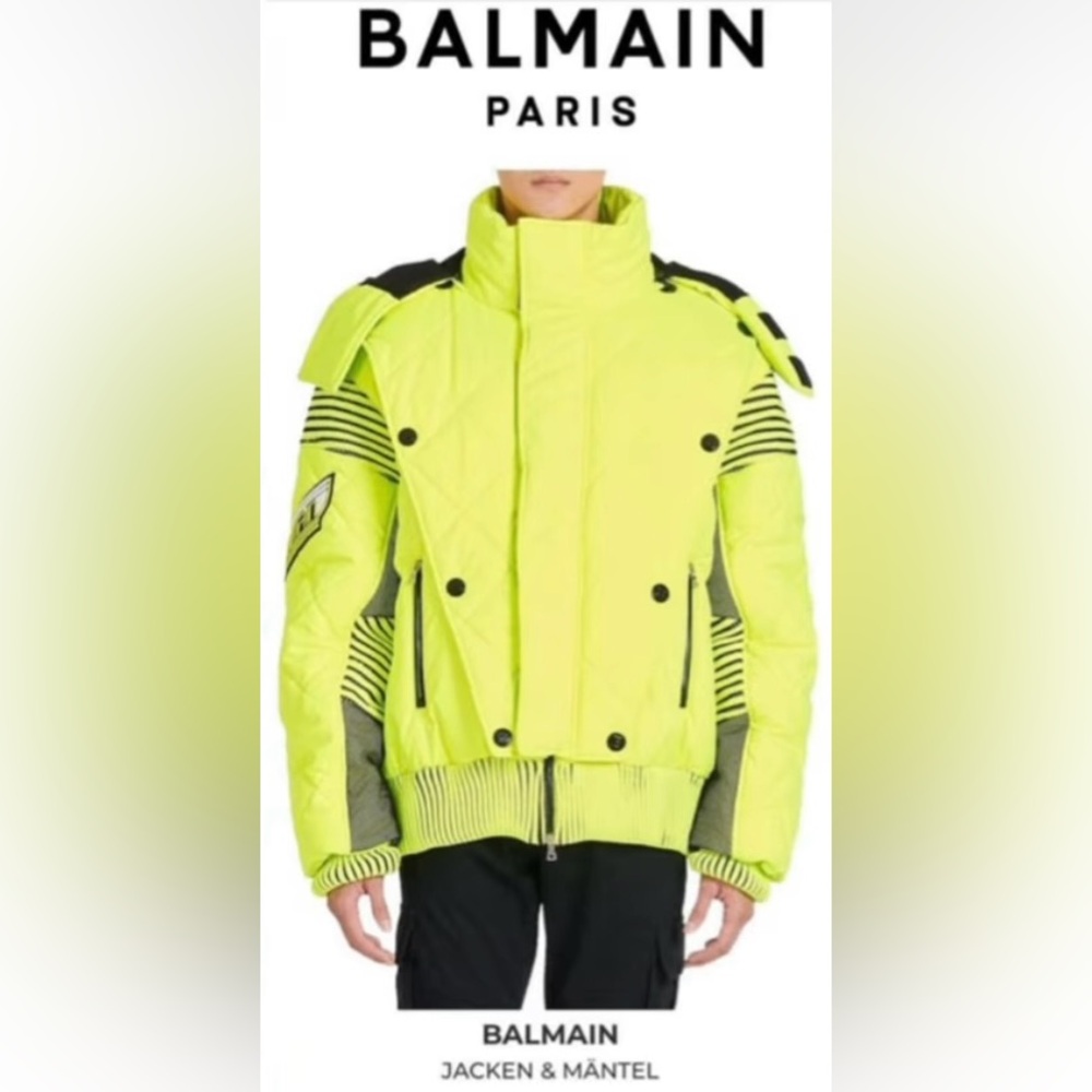 BALMAIN PADDED NEON JACKET WITH REMOVABLE HOOD AND MESHDETAILS NWT $5,095